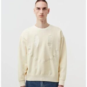 Market & Smiley Collab Men's Cream Smiley Oversized Crewneck Sweatshirt Size M